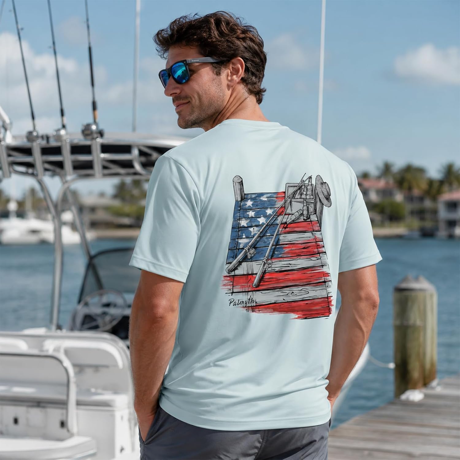Palmyth Fishing Shirts for Men Short Sleeve T-Shirt UPF 50+ Sun Protection UV Tee