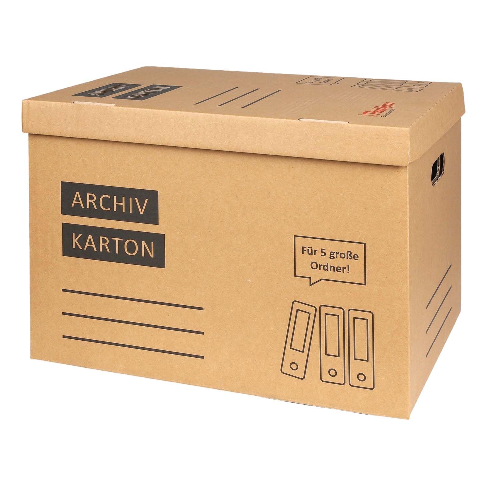 Archivkarton Aktenkarton – 5 A4 Aktenordner mit Klappdeckel, Boden, Griffe und Beschriftungsfeldern