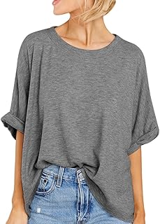 Fisoew Women Oversized T-Shirt Summer Casual Short Sleeve Loose Tee Tops