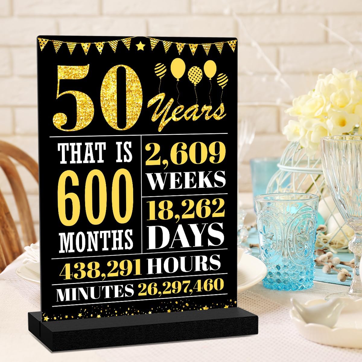 50th Birthday Decorations for Women Men,1976 Birthday Decorations, Acrylic Poster Table Sign With Stand,Vintage 1976 Table Decor Gift 50th Anniversary Class Reunion Gifts Gold image 3