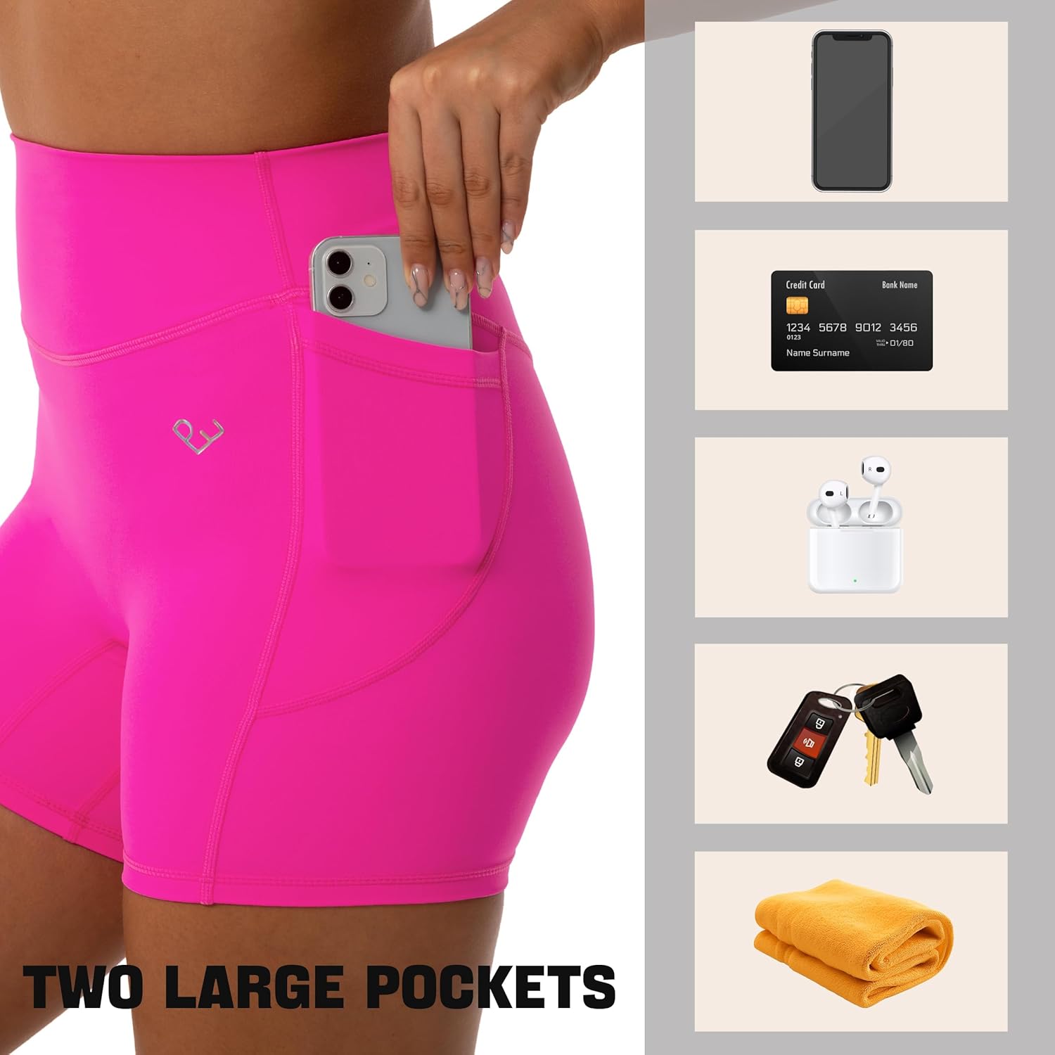 Yoga Shorts for Women with Pockets, No Front Seam Biker Shorts 5'' Inseam for Women