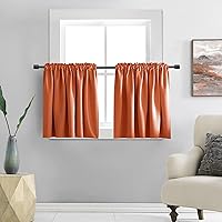 Vista 24 de DONREN 2 paneles de cortinas opacas para ventanas pequeñas, cortinas de gabinete para cocina con bolsillo para barra