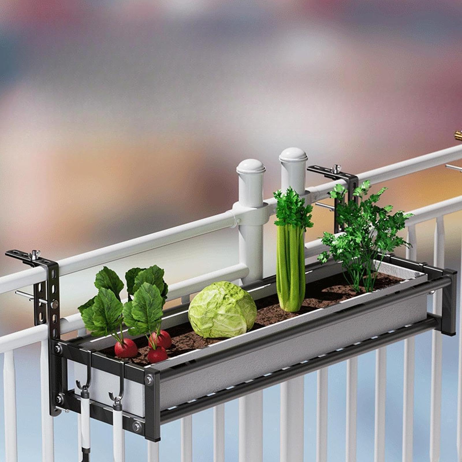 H?ngender Pflanzkübel für Balkon & Terrasse Metall Pflanzkasten elegantes Pflanzenregal Fenster Blumenkasten ativer Pflanzenständer 43 cm Höhe ideal für Blumentöpfe.