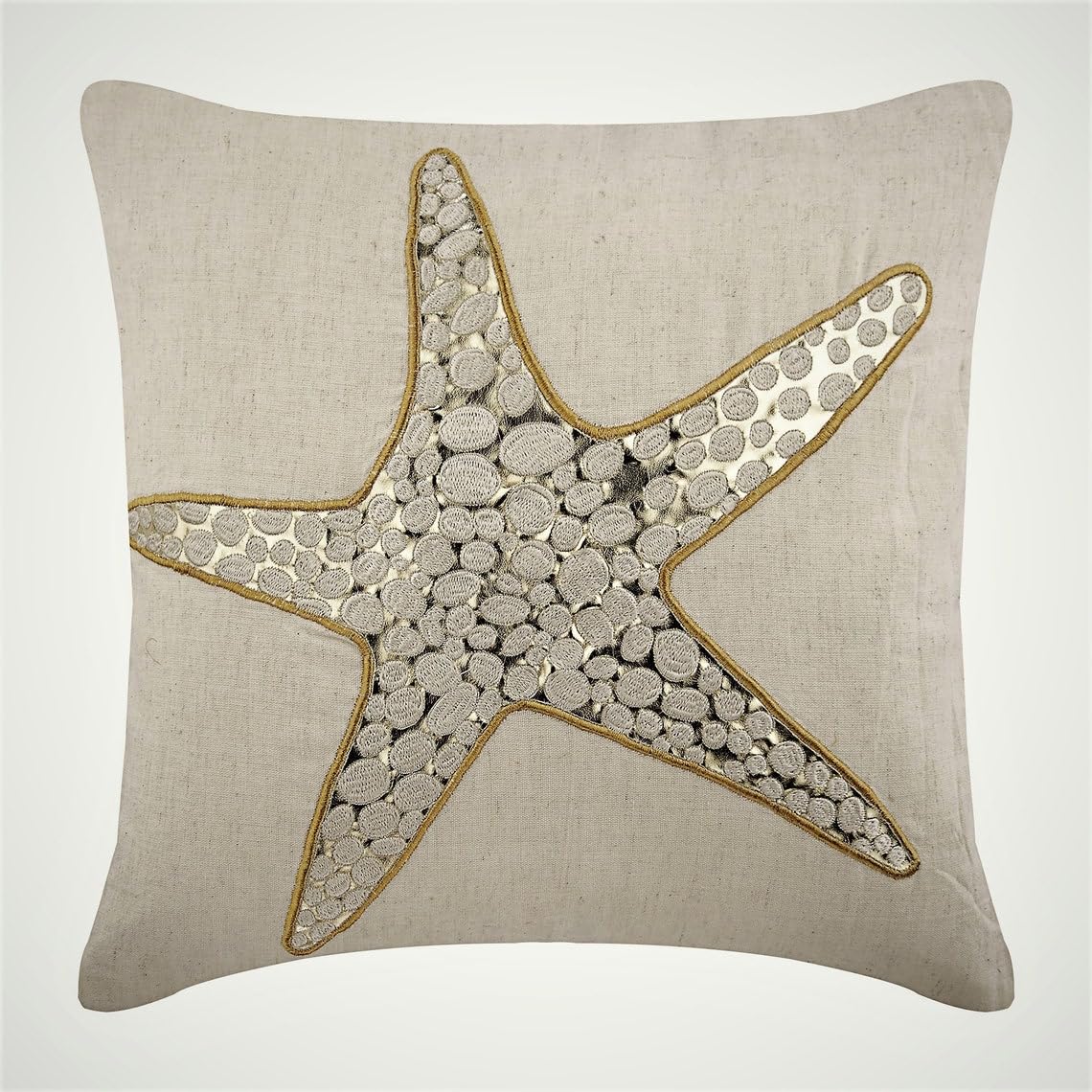 The HomeCentric Decorative Cushion Covers Pack of 2, 45x45 cm (18"x18") Beige, Cotton Throw Cushion Covers, Cushion Covers, Contemporary Cushion Covers Online - Gold Scaly Starfish — image 1