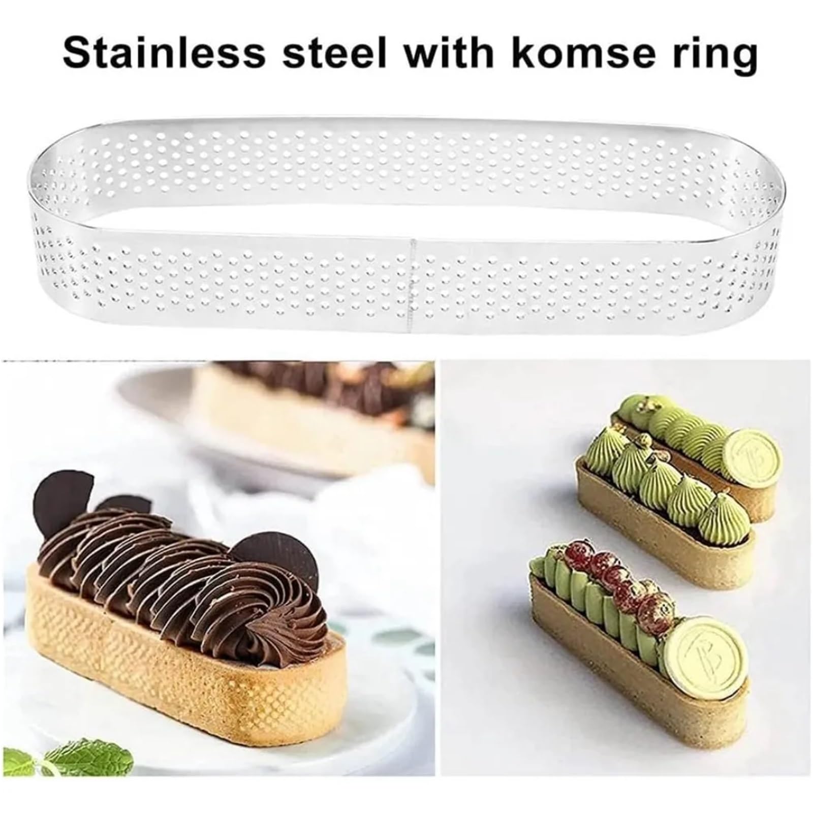 Anillo Para Tartas Molde poroso for pastel de Mousse, de acero inoxidable, ovalado, plateado, for postre, pastel de fruta, corteza de tarta de fruta pequeña, Quiche, 6 uds.