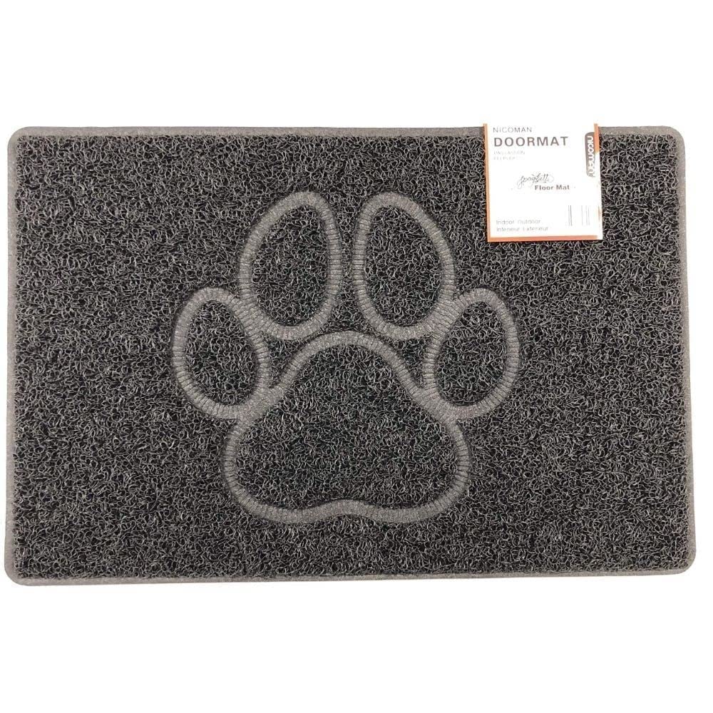 Rackhams Black "Paw Print" Embossed Loofah Textured Spaghetti Door Mat - 75Cm X 44Cm - No (Suitable For Outdoors)