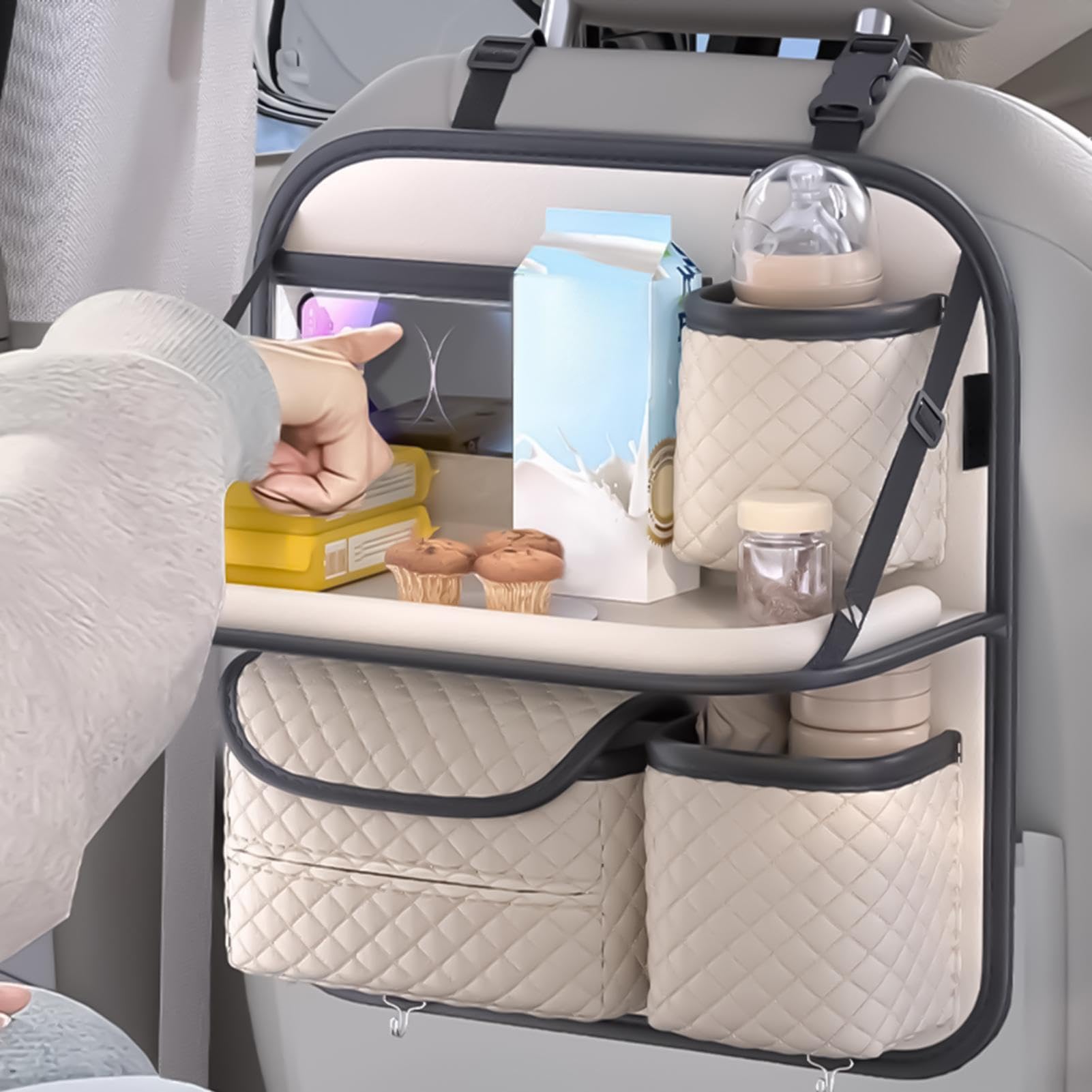 Organizer per sedile posteriore per auto, anti-fuoriuscite, grande capacità | Organizer per sedile posteriore auto con supporto per tablet per telefono bevande viaggi su strada vacanze in famiglia