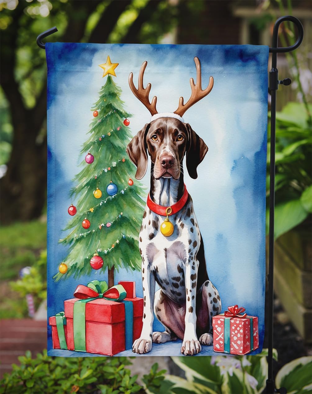 Caroline's Treasures German Shorthaired Pointer Christmas Reindeer Garden Flag Mailbox Flag Decorative Yard Flag Banner Outside Patio Artwork Yard Flower Beds, Garden Size, Multicolor