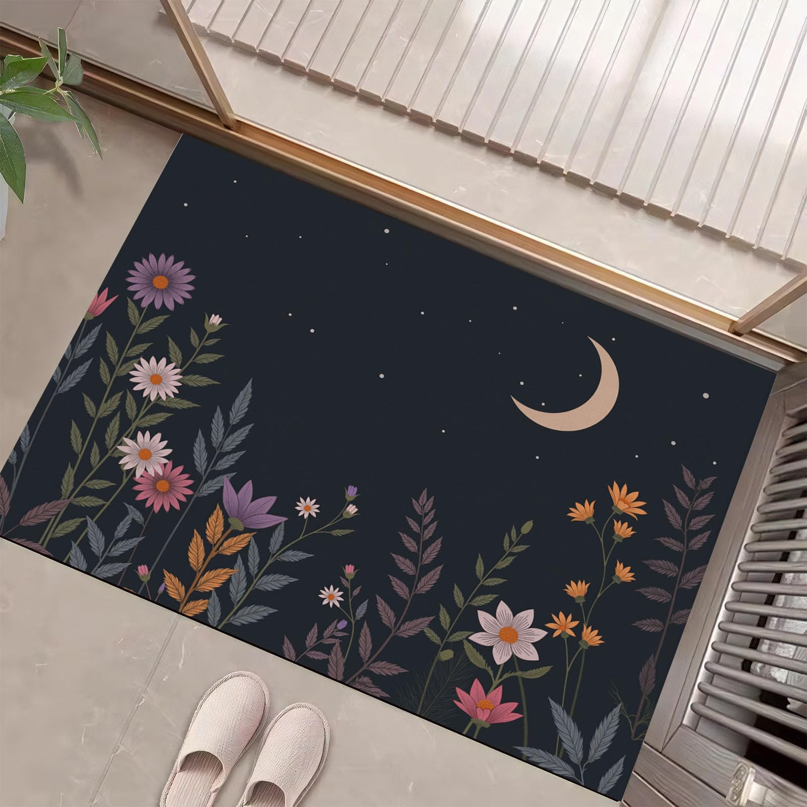 Tapis lune antidérapant grand paillasson fleurs de cuisine