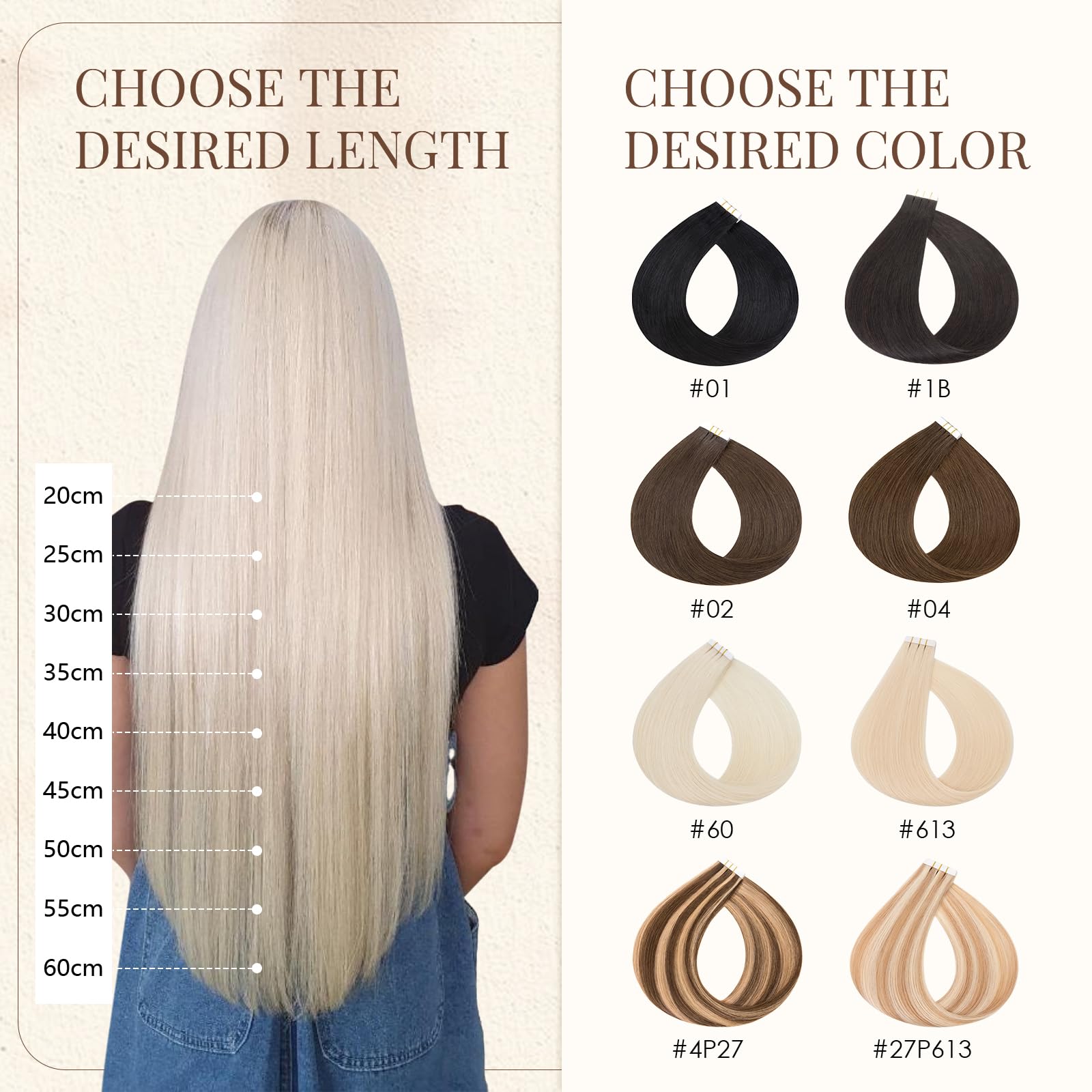 Elailite Extension Biadesivo Capelli Veri Adesive Human Hair Cuciti 10 Ciocche Tape Extensions Biadesive 20g 25cm #60 Biondo Platino