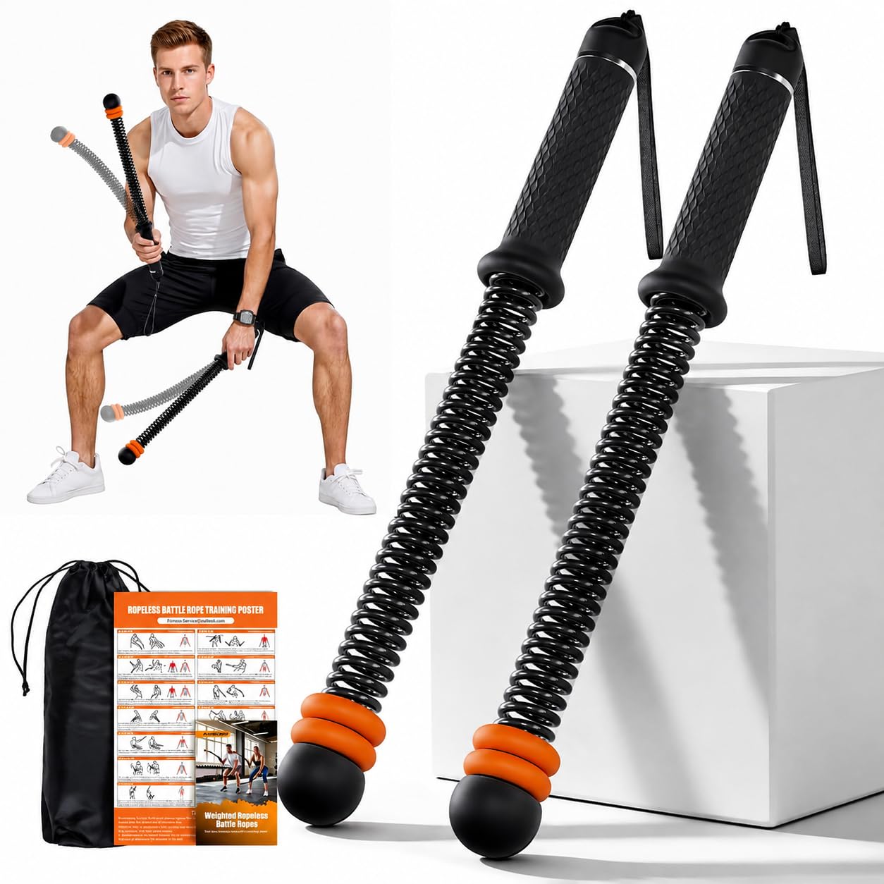 portable ropeless battle ropes, adjustable weights cordless battle ropes for home gym with storage bag, weighted exercise equipment for low-impact workout,for men & women