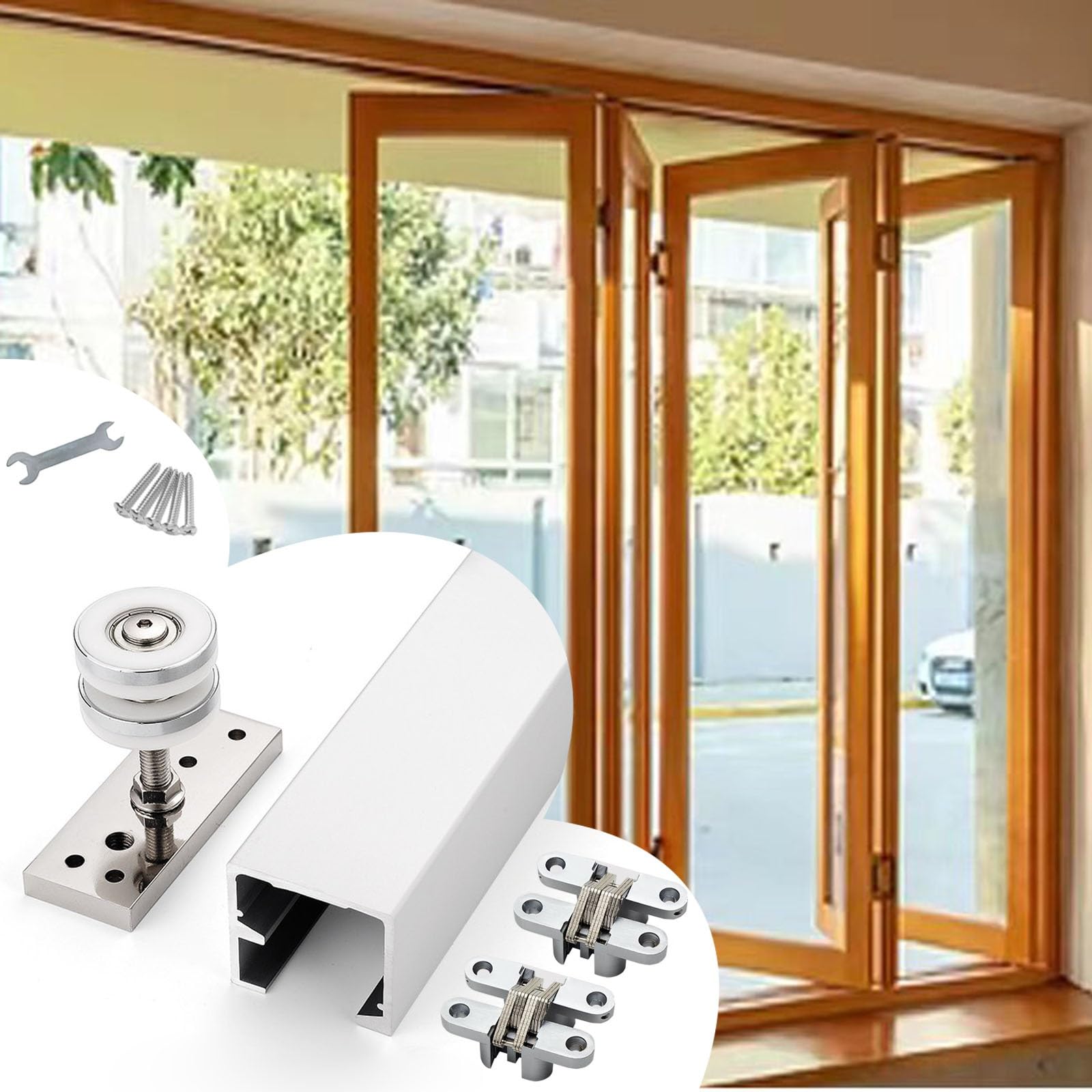 Folding Door Window Rail Hardware with Screws, Slide Smoothly Quietly Bifold Sliding Pocket Doors Track for Balcony Closets Barn Gate(380cm/149.6in 6 Doors)
