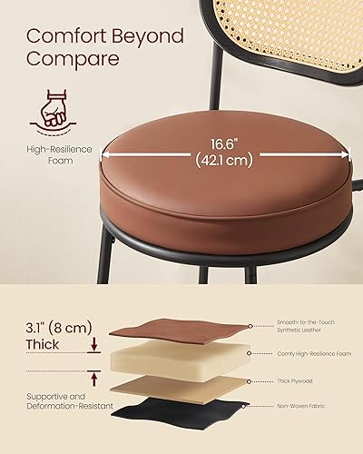 Miniatura 5 de VASAGLE Juego de 2 taburetes de bar con respaldo de ratán y patas de metal, sillas de mostrador de 30.1 pulgadas de alto, taburetes de bar tapizados