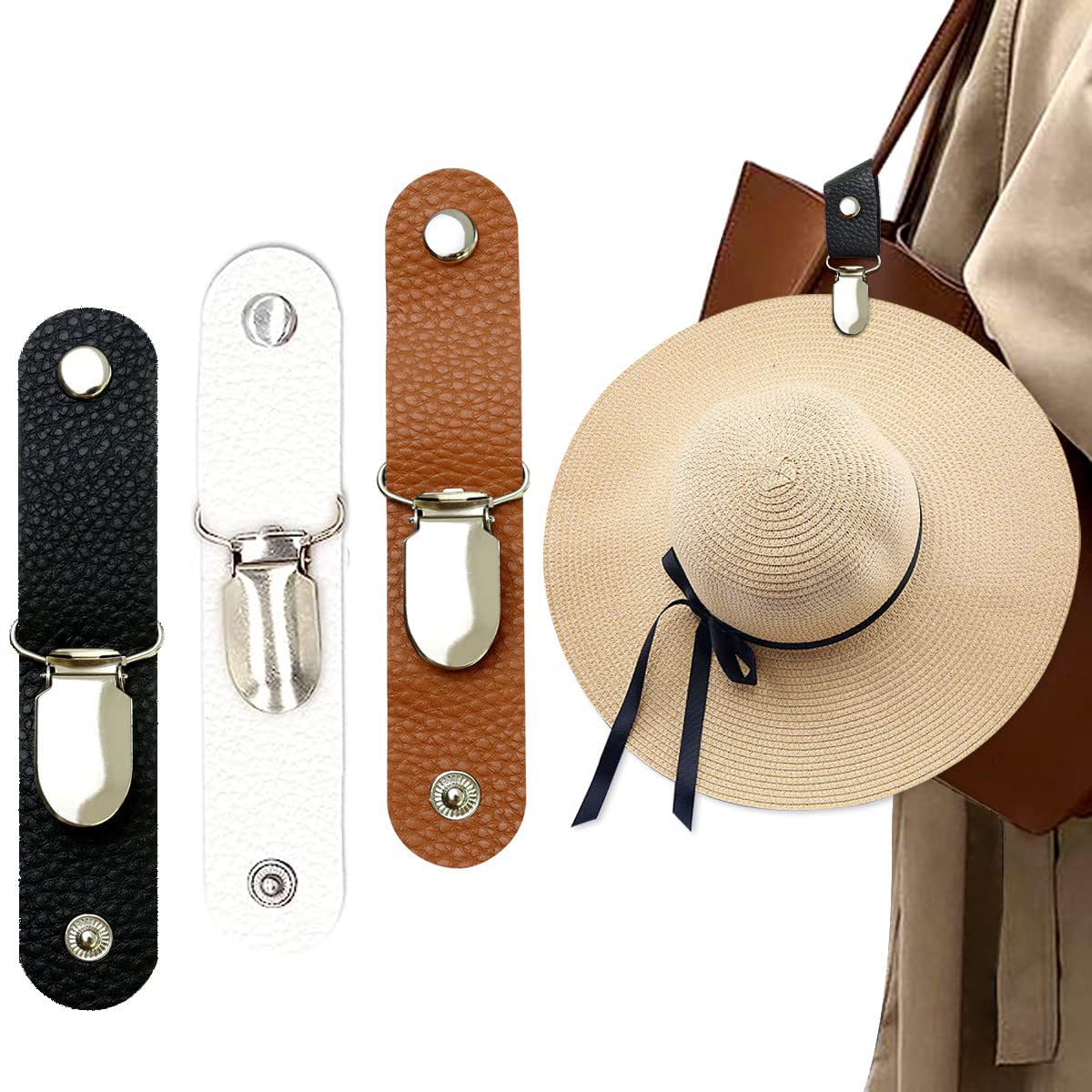 Goodern 3Pcs Hat Clip for Summer Travel,PU Leather Hat Clip for Travel On Bag,Multifunctional Portable Duckbill Hat Clip,Handbag Luggage Outdoor for Women Kid Adults Accessory Hat Companion-StyleC