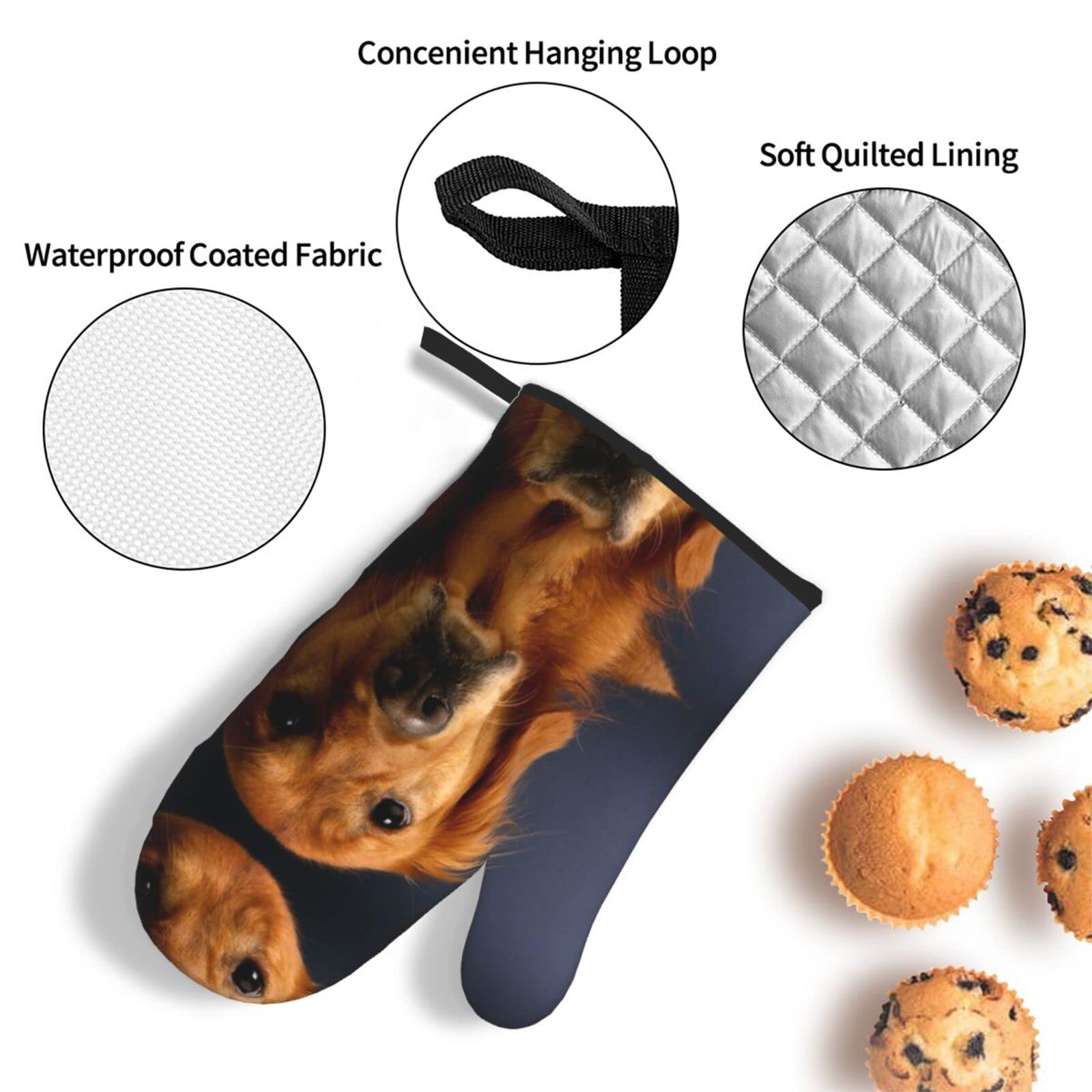 OHSUL Golden Retriever Ofenhandschuhe & Topflappen Set – Hitzebeständig, Süßes Küchenzubehör