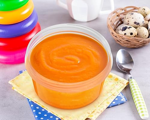 Miniatura 7 de Recipientes de plástico reutilizables de 7 onzas con tapas, tarros de almacenamiento de alimentos, contenedores apilables multicolores para