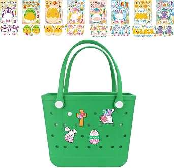 Rubber Tote Bag-Beach Bag Waterproof Travel Bag for Women Washable Tote Bag with DIY Valentines Day Gifts Stickers