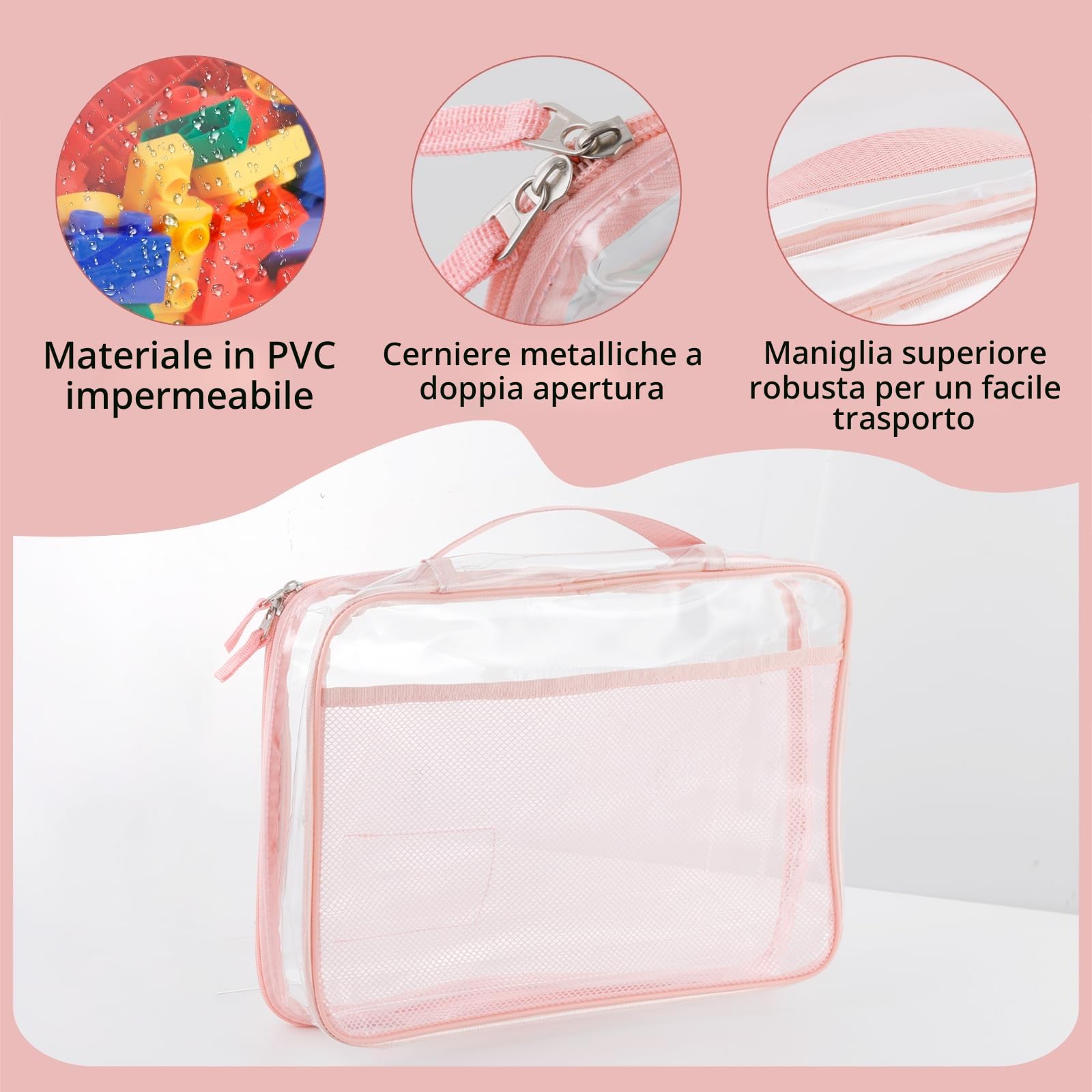 Confezione da 4 sacchetti grandi in PVC per la conservazione dei giocattoli (con etichetta nominativa, 10 carte memo), sacchetti di organizzazione a doppia cerniera trasparenti da 35,6 x 8,1 x 25,4 cm