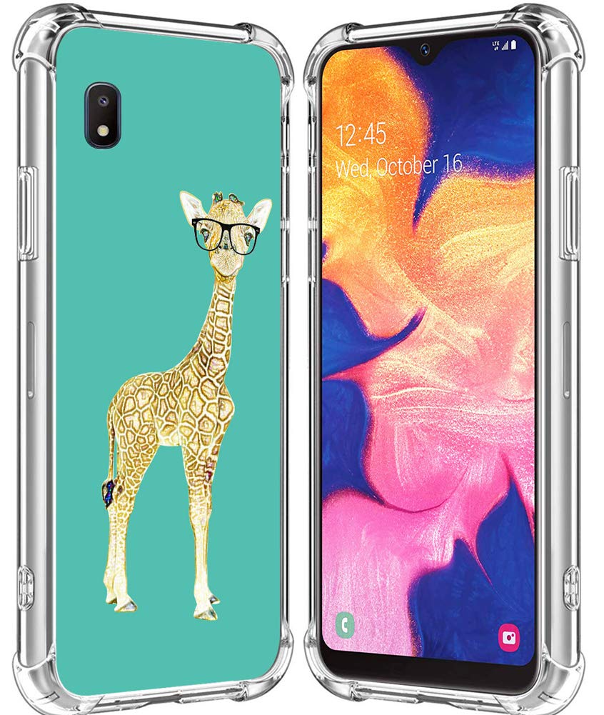 A10E Case Giraffe/IWONE Designer Rubber Durable Protective Skin Transparent Cover Shockproof Compatible with Samsung Galaxy A10E Cute Funny Lovely Little Giraffe in Glasses Animal