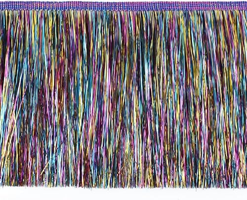 Yalulu Borde metálico de flecos de costura de 10 yardas, borde de borla de oropel latino de 6 pulgadas de ancho, ribete de flecos de oropel,