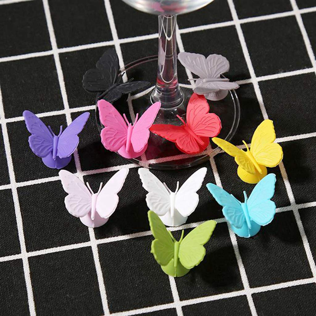 AUEAR Silikon-Weinglas-Marker Set – 12 Bunte Schmetterlings-Anhänger Mit Saugnapf Für Stiellose Gläser