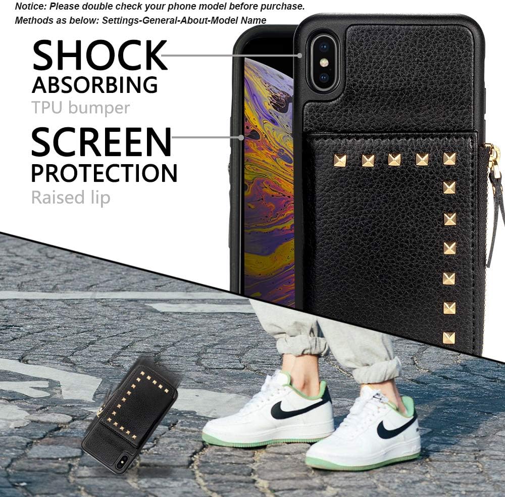 Exсluѕіvе ZVE iPhone Xs Max Wallet Case, iPhone Xs Max Case with Credit Card Holder Slot Leather Wallet Shockproof Protective Zipper Pocket Purse Handbag Case for Apple iPhone Xs Max 6.5 (2018) - Black