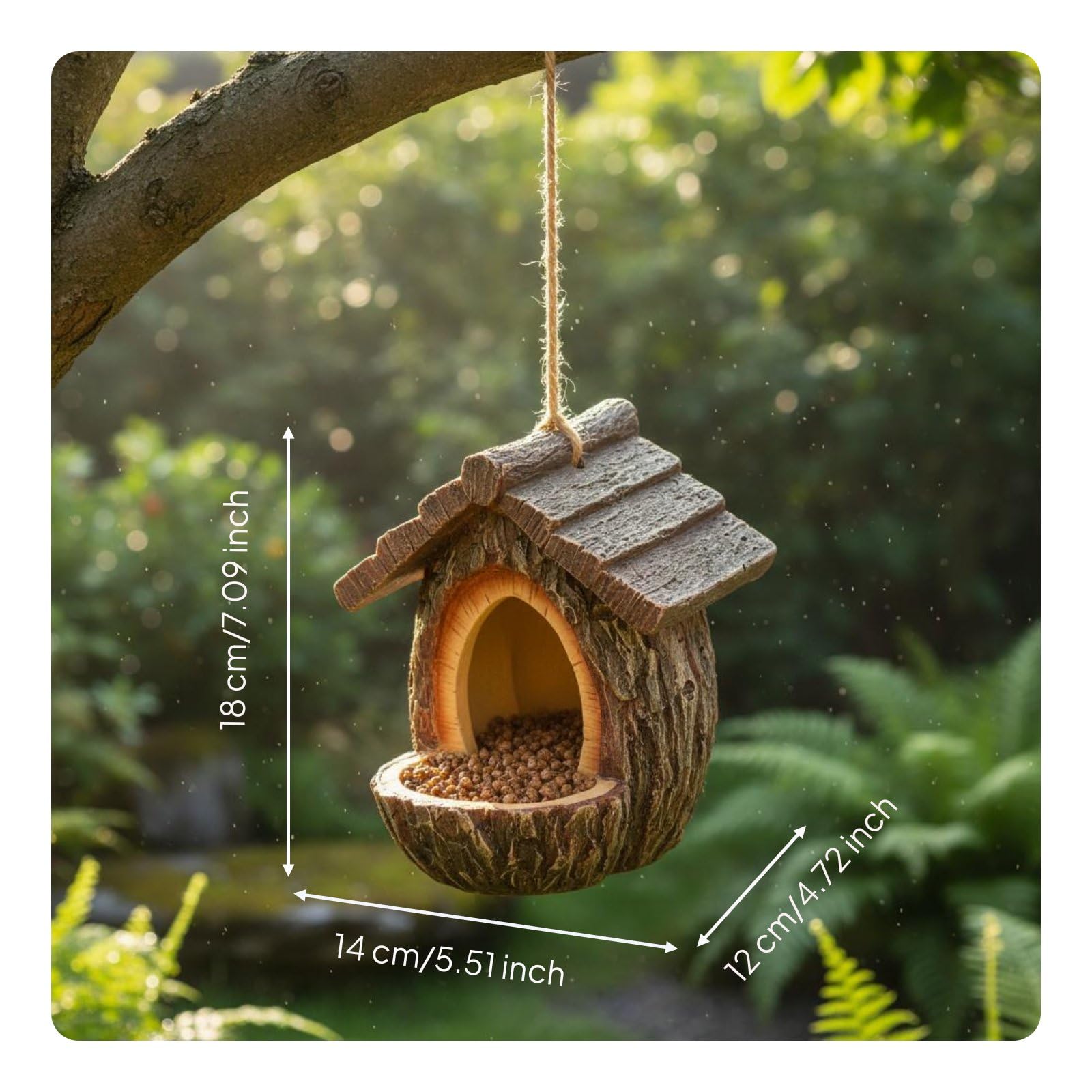 Baoblaze Mangiatoia per Uccelli in Resina Mangiatoia Tronco Distributore Sospeso Accessorio per Esterno Decorazione Giardino Resistente Agli Agenti Atmosferici Adatta per Giardino Patio Cortile