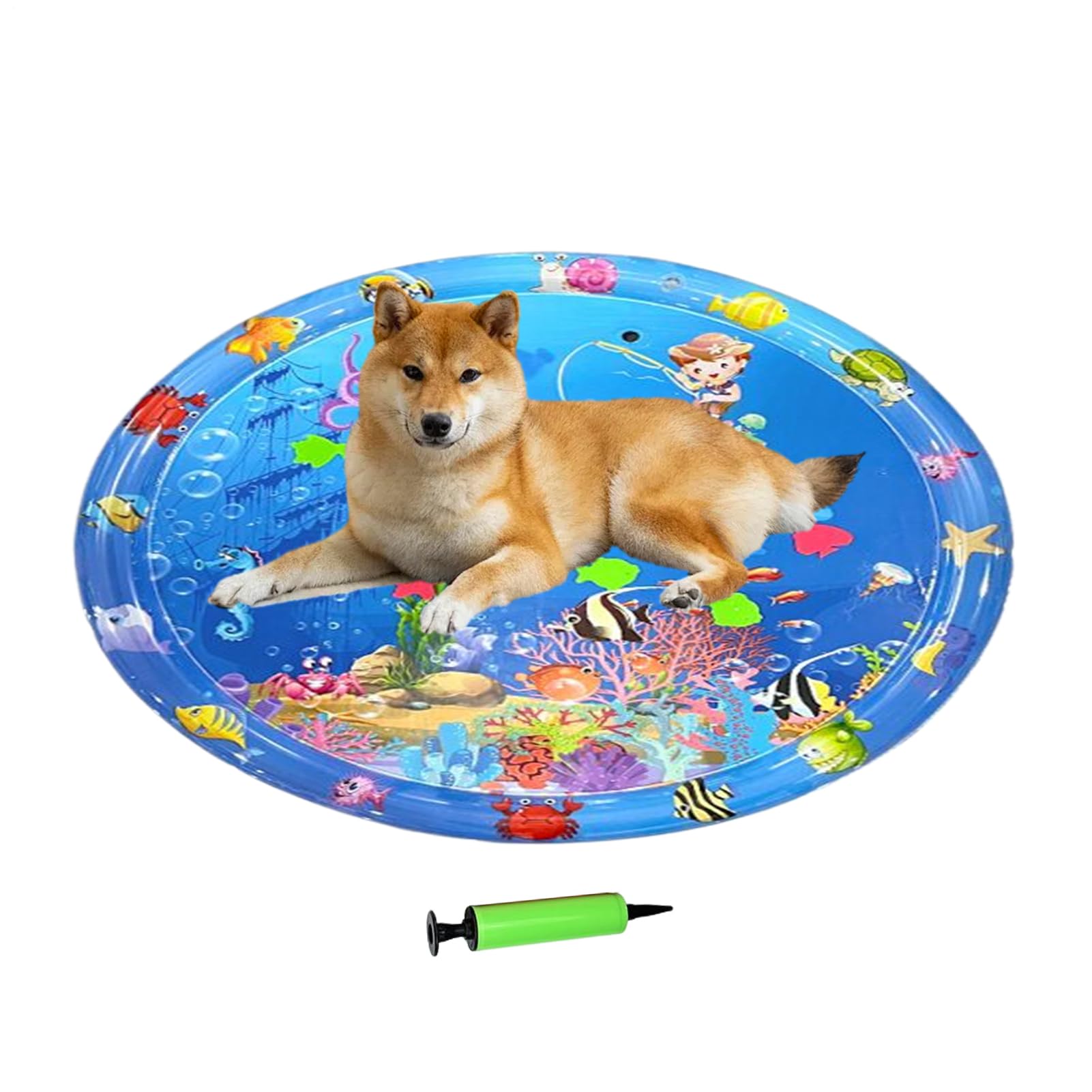 Cuscino Refrigerante per Cani | Tappeto Antigraffio per Acqua e Gioco 100x100 cm | Giocattolo Sensoriale Interattivo con Pompa Gonfiabile per Esterno Interno Casa Giardino Viaggio Auto