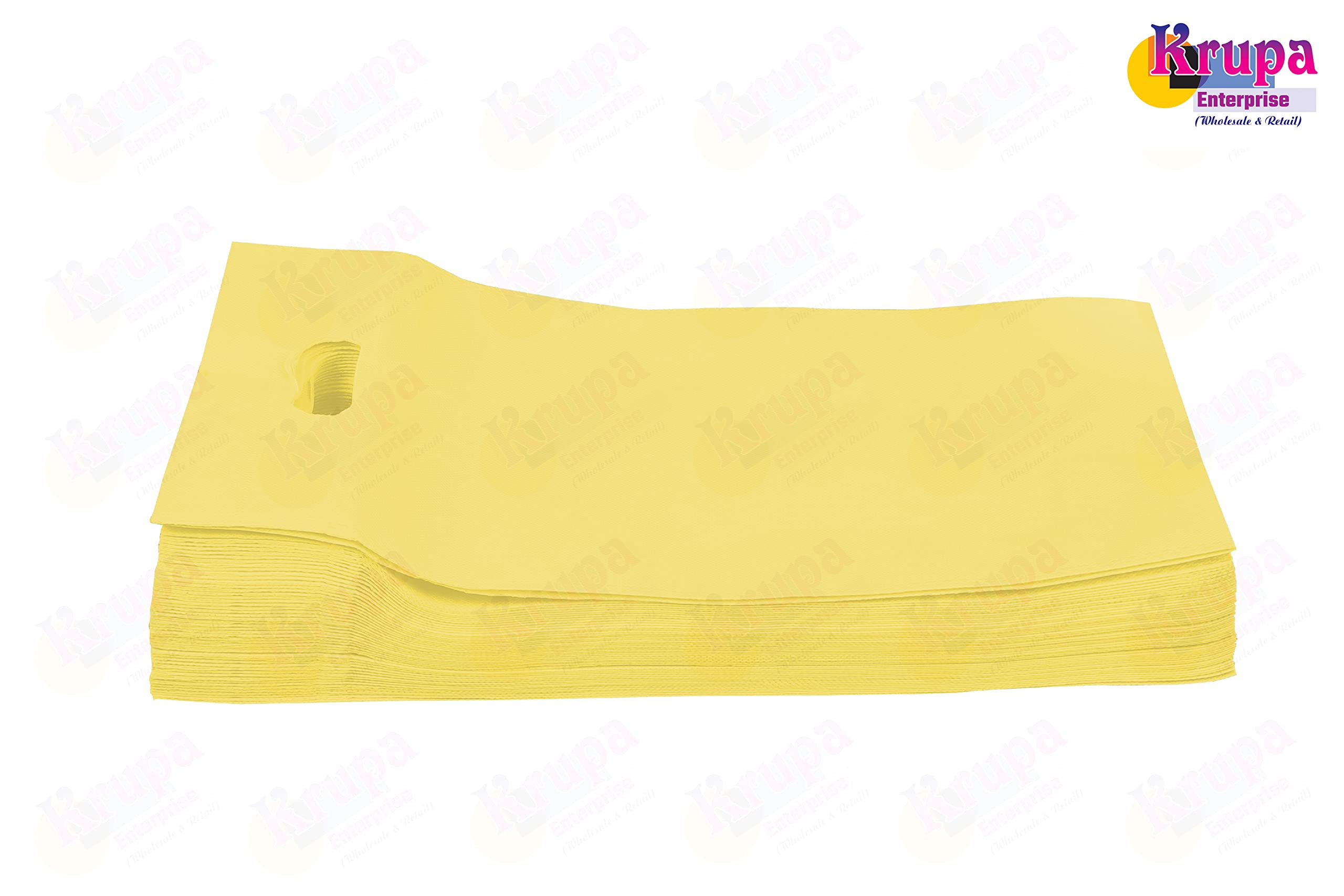 Krupa Enterprise 10x14 Inch Lemon Yellow D-Cut Cloth Carry Bag Pack of 50 | Eco Friendly Handle Shopping | Reusable Gift Daily Use | Lightweight Durable Grocery Tote | Business Retail Bulk 1