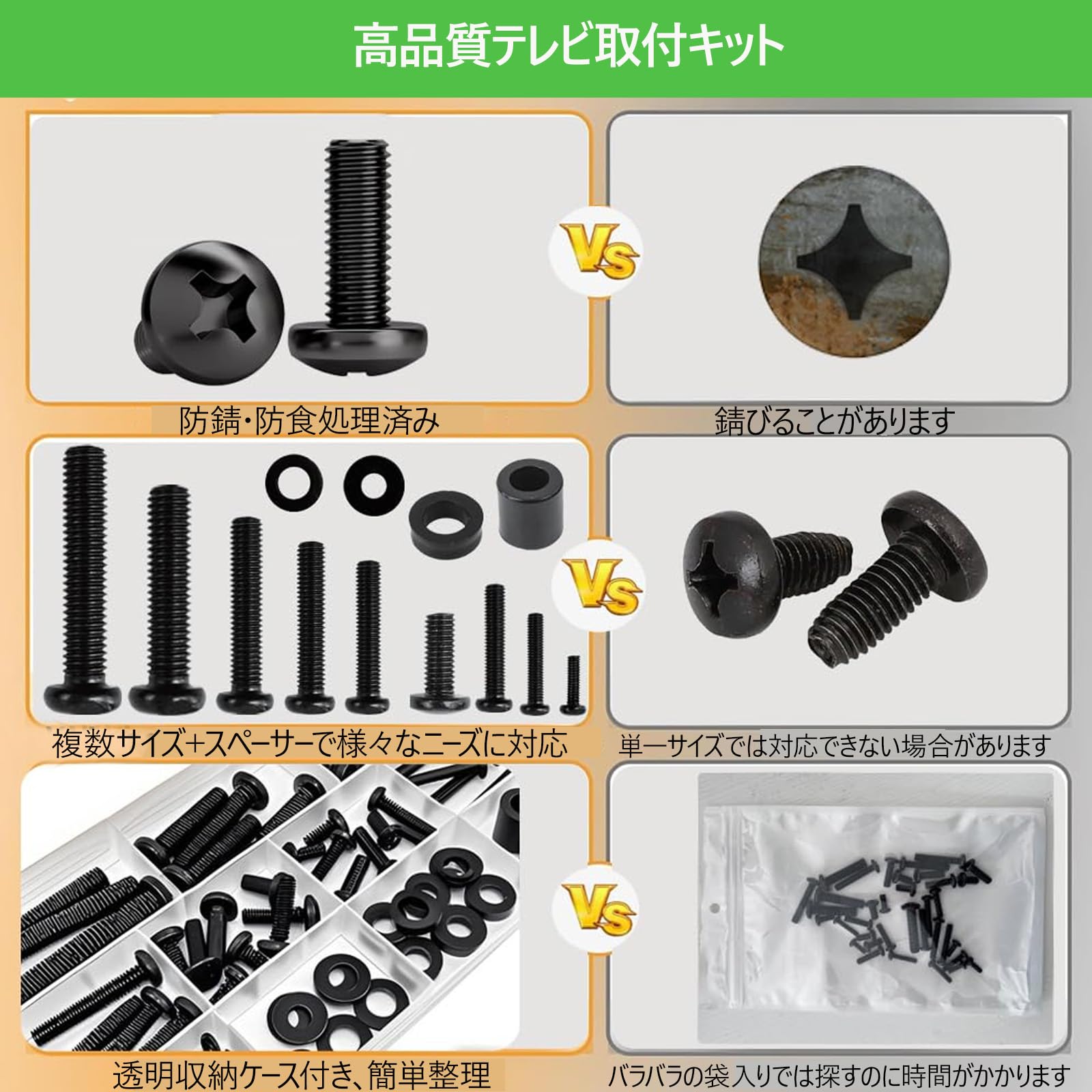 ⭐️テレビ取り付けネジ　セット　テレビ壁掛け金具とモニタースタンドに適用 Amazon.co.jp: MUFUSHAN テレビ壁掛けネジセット モニター取付用