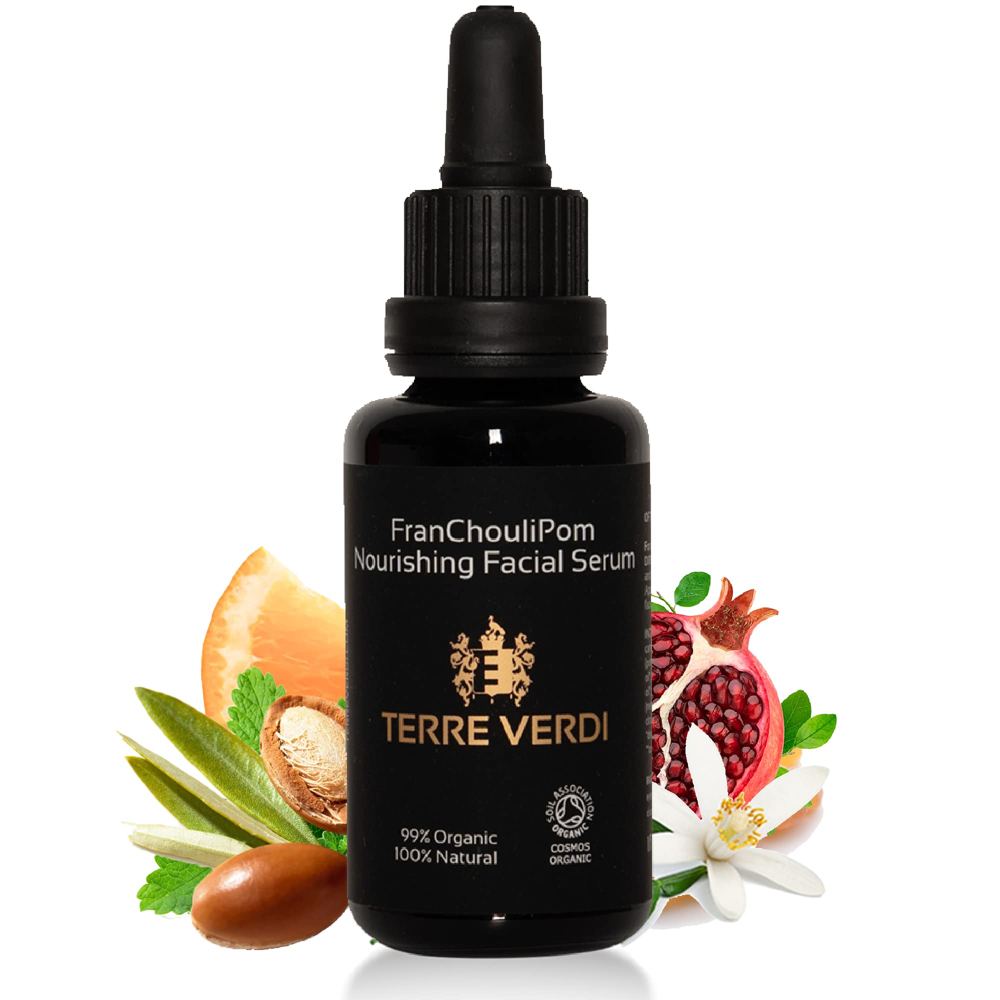 Terre Verdi Certified Organic Face Serum, FranChouliPom, Vegan Facial Serum, Anti Aging Face Serum & Face Oil with Argan Oil