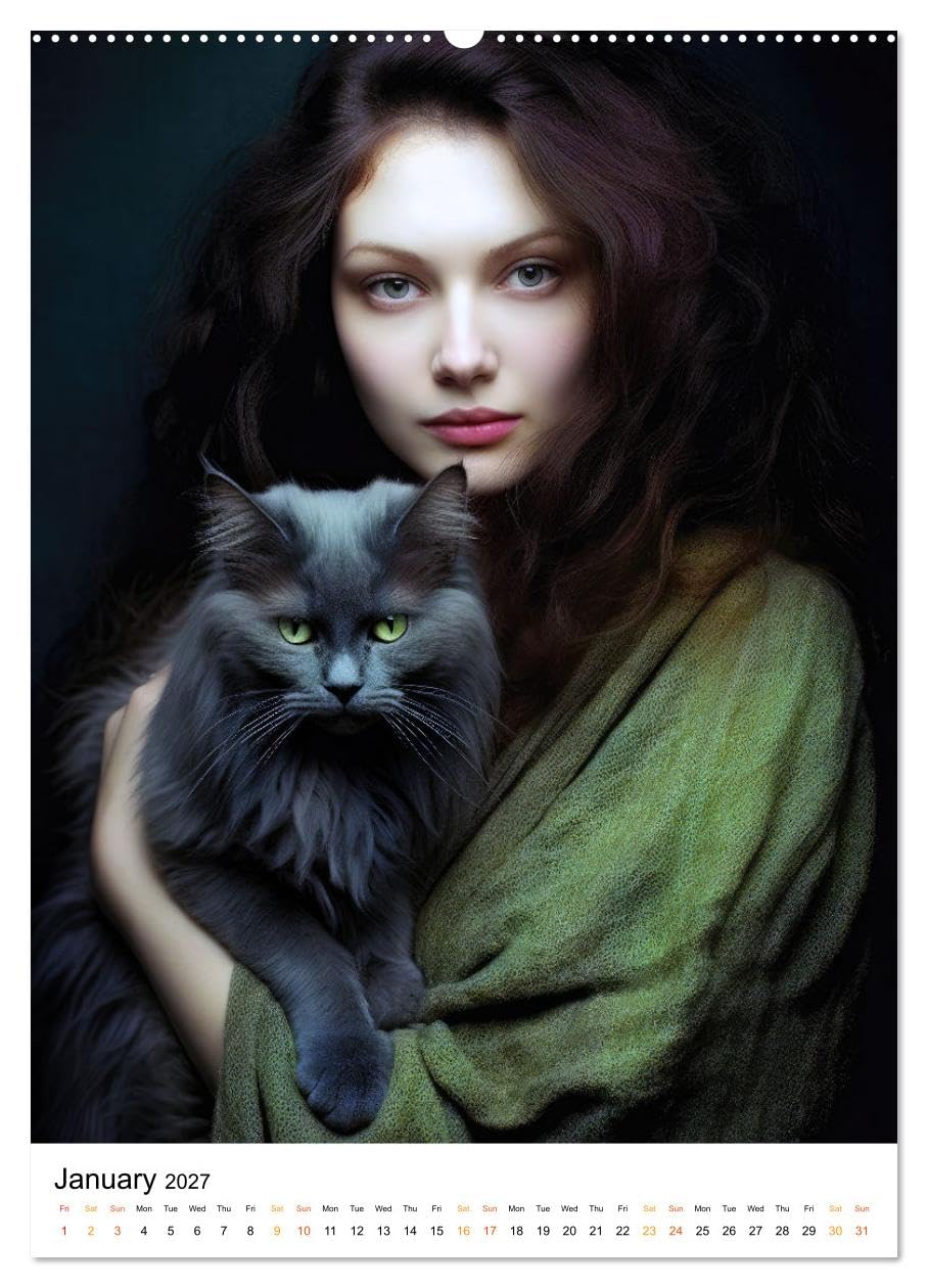 Purrrfect Companions (High Quality Premium Wall Calendar 2027 DIN A2 portrait),CALVENDO 12 Month Wall Calendar: Discover the captivating harmony ... celebrating the timeless bond they share.