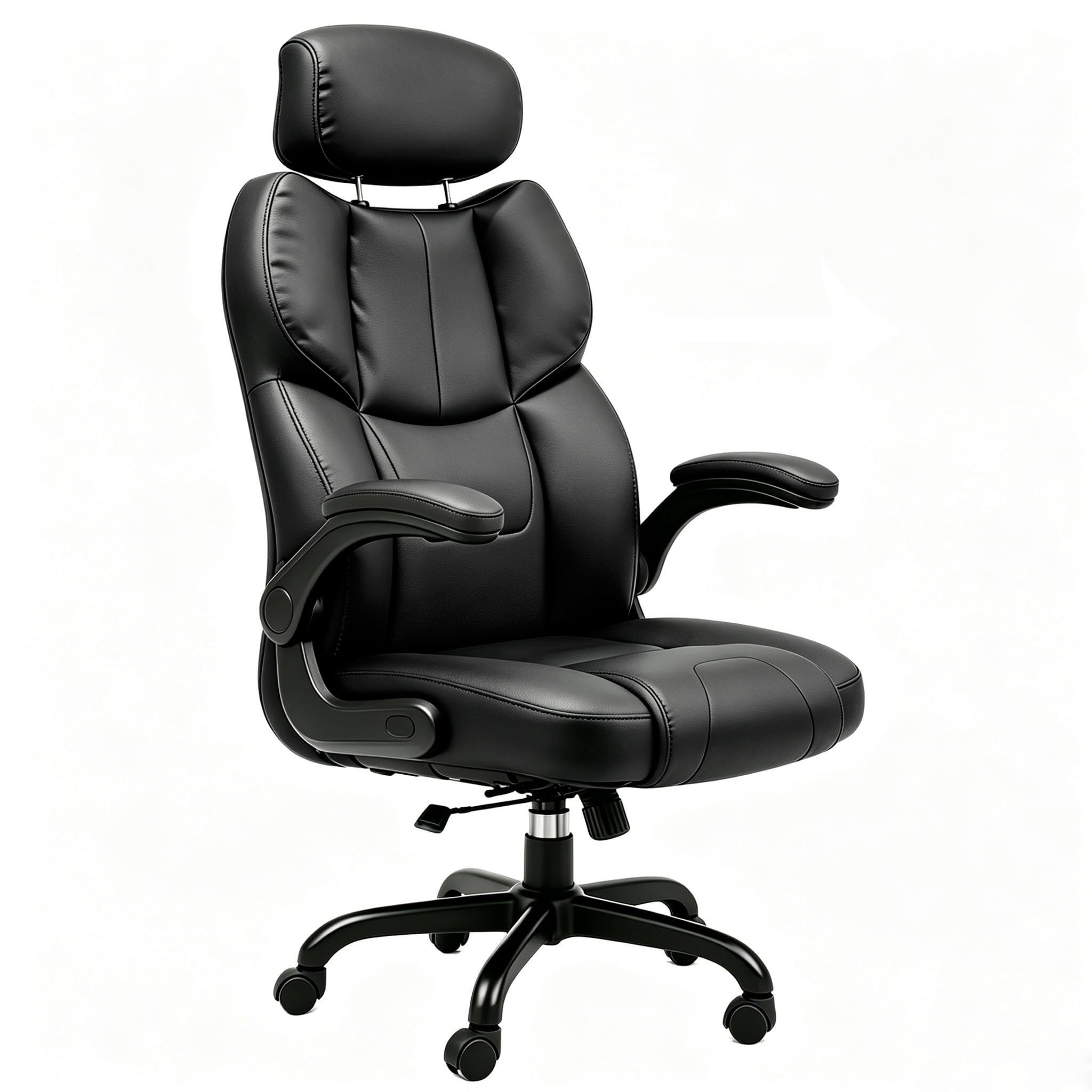 naspaluro Ergonomischer Bürostuhl aus PU-Leder, Chefsessel mit Kopfstütze, Hochklappbaren Armlehnen, Wippfunktion, Höhenverstellbar, Belastbar bis 180 kg, Office Chair für Büro Computer Chefsessel