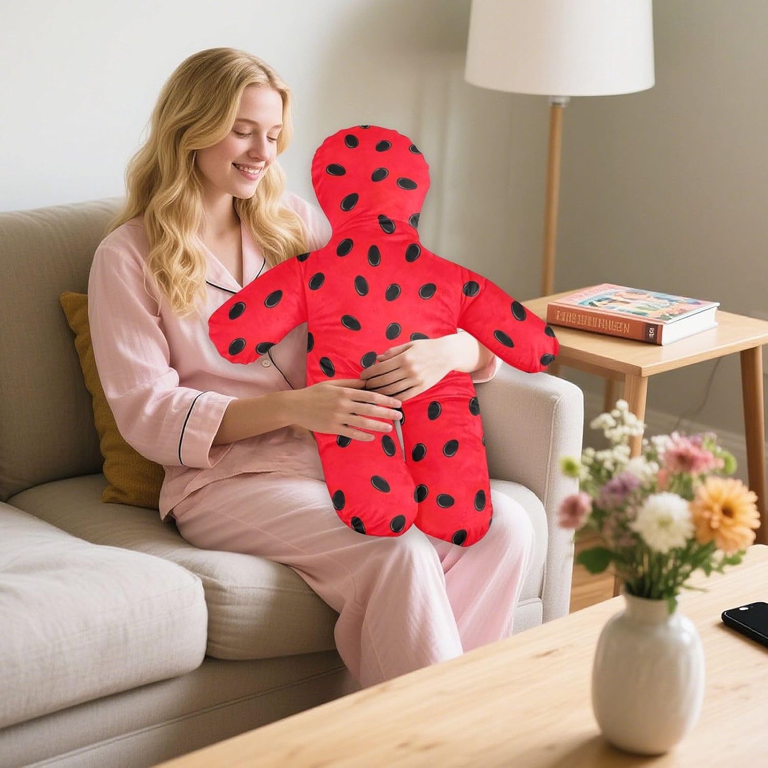 ODAWA Cozy Body Pillow for Stress Relief with Removable Pillowcase, Watermelon Seeds Red Pillow for Lounging 23 x 32 Inch