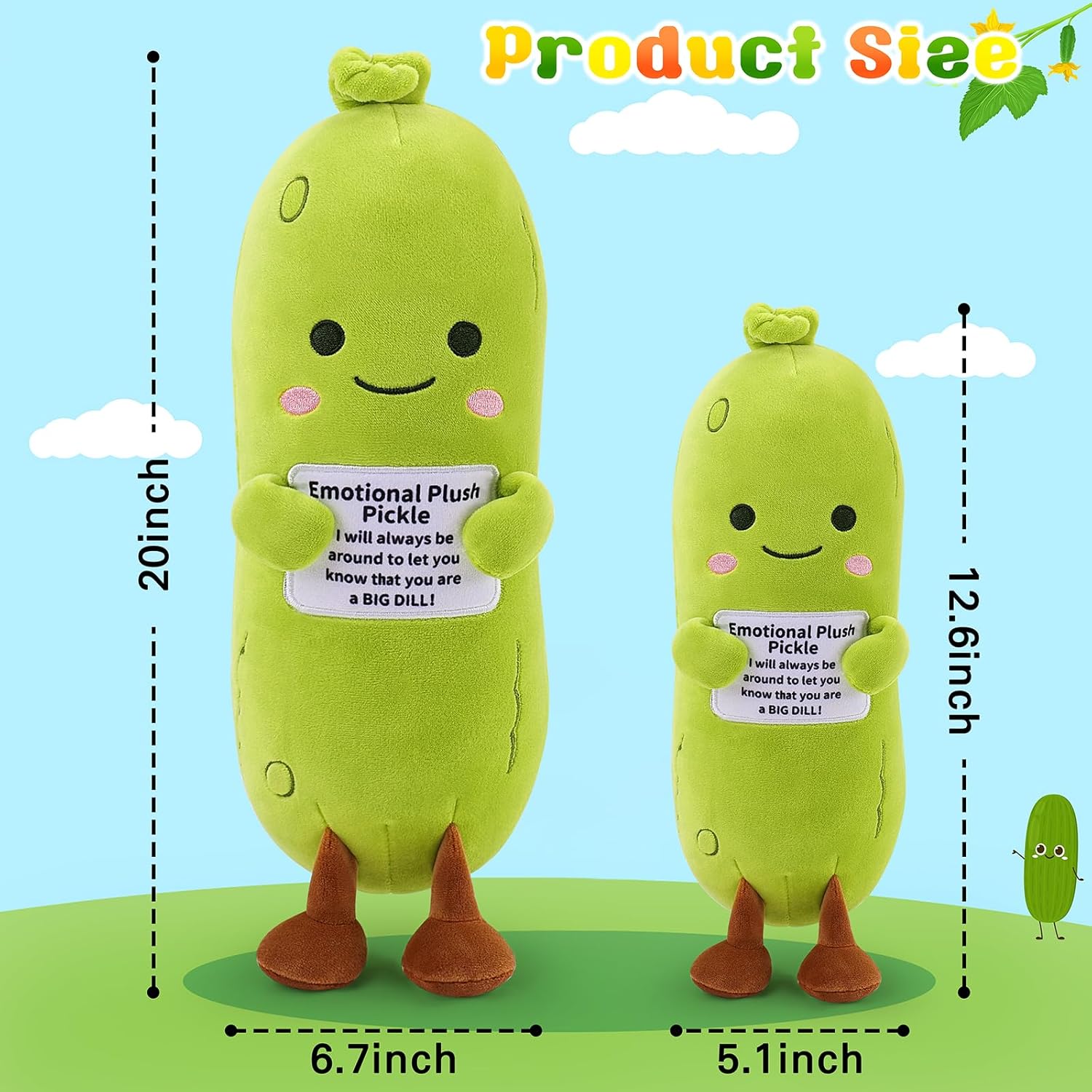 Emotional Plush Pickle,Pickle Stuffed Animal-12.6” Plushies Cucumber Stuffed Animal with Positive Warm Words,Kawaii Plush Toy Vegetable Plushie Pillow,Birthday Gift for Kid Adult - Image 2