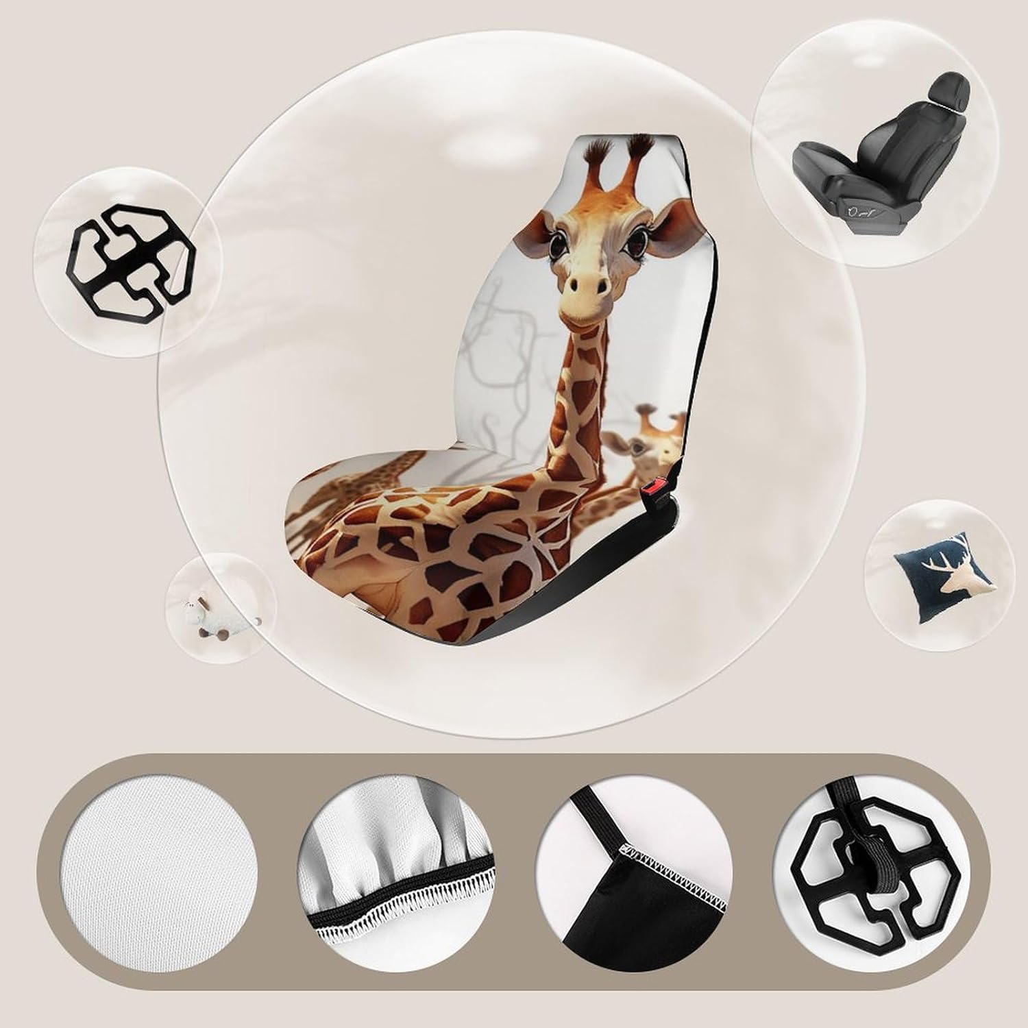 Car Seat Covers Full Wrap Protection Seat Cushion Cover Cute Cartoon Funny Giraffes Anti-Slip Car Seat Protector Fits Most Cars