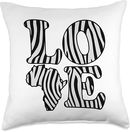 African Pride Teez Love Africa Map with Zebra Skin Pattern African Safari Throw Pillow 18x18 Multicolor