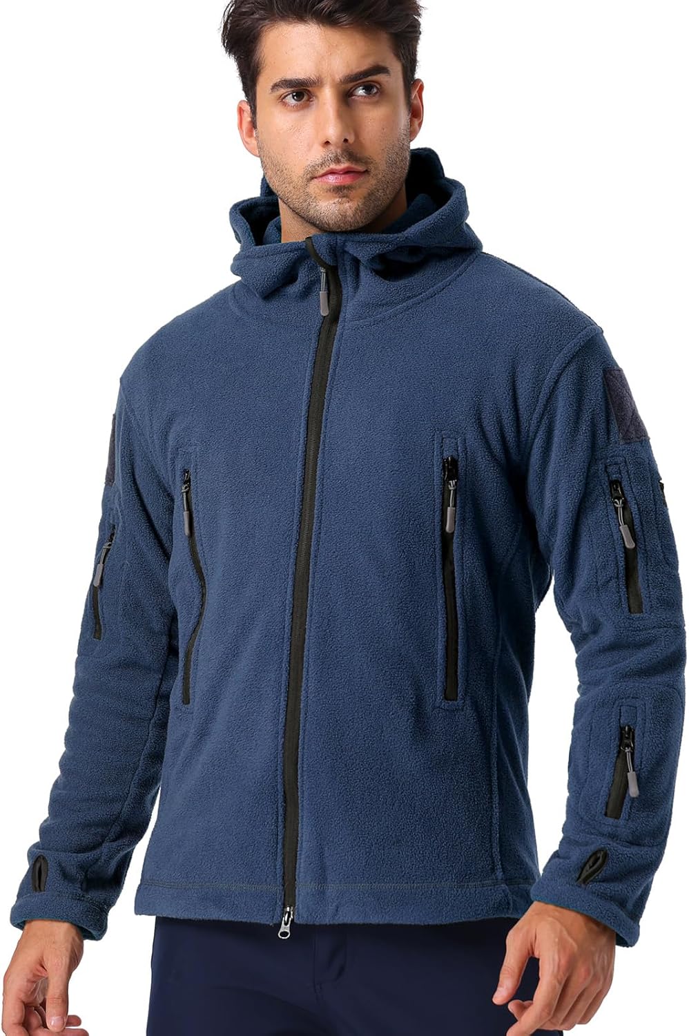 CARWORNIC Men's Military Tactical Fleece Jacket Warm Multi-Pockets Outdoor Hooded Coat - Image 2