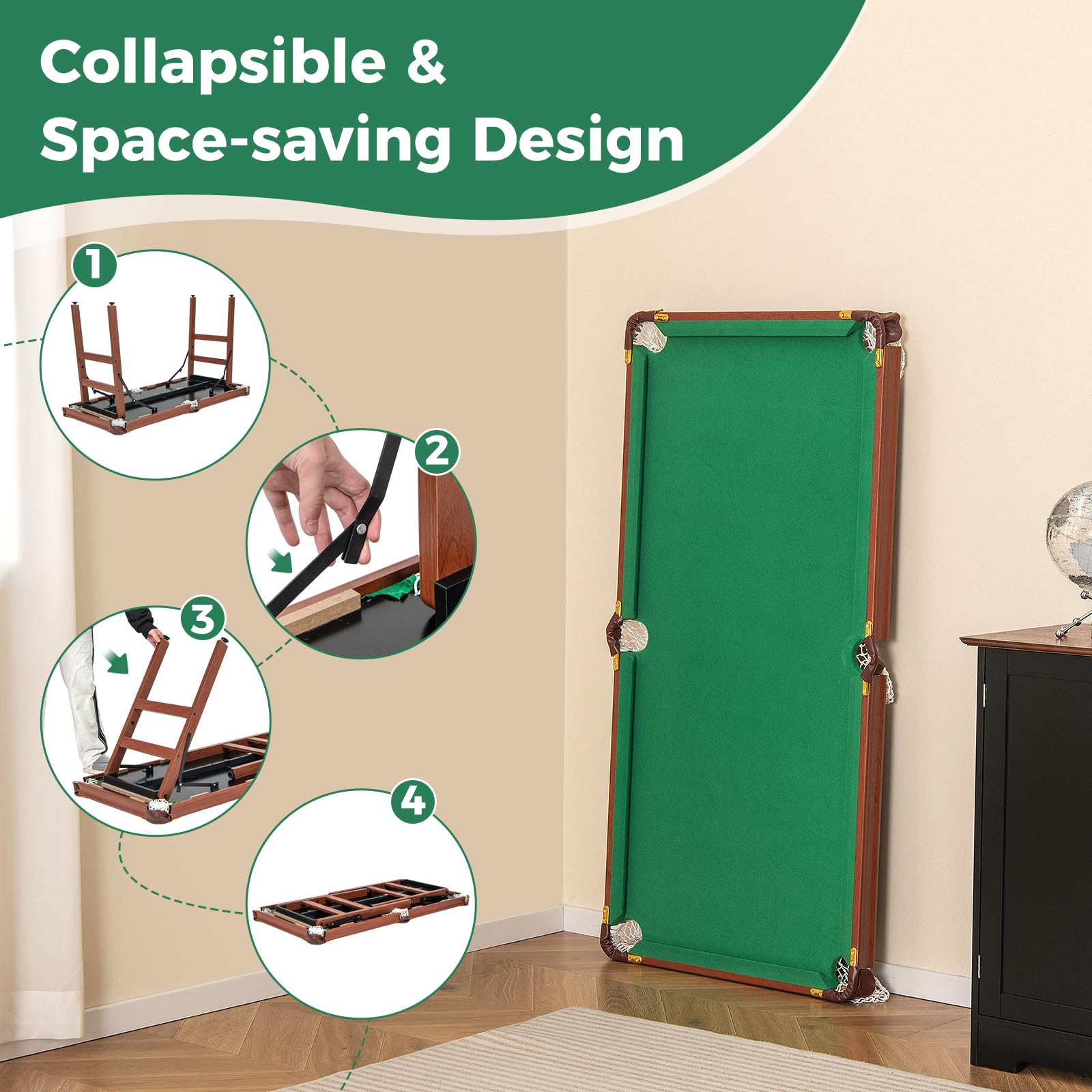 FANTASK Billiard Tisch, Tischbillard Klappbar mit 2 Queues, 2 Kreiden, 16 Bällen, Dreieck & Bürste, Pool-Billardtische für Zuhause, Bar, Billardtisch für Kinder & Erwachsene, 138 x 67 x 79,5 cm