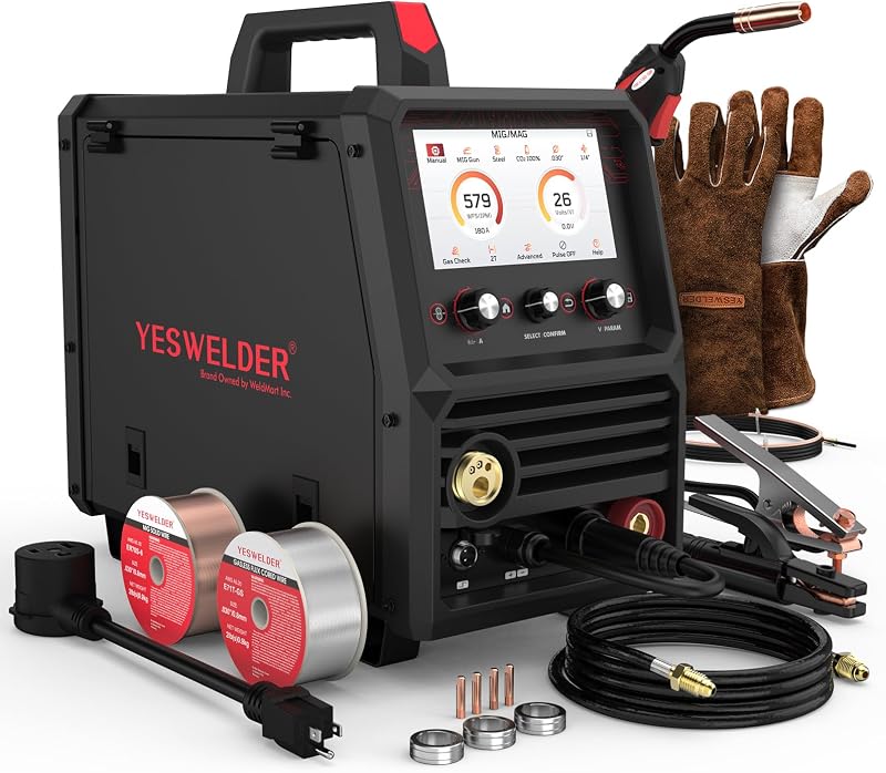 YESWELDER Firstess SP200 MIG Welder Kit, with Welding Gloves & Welding Wires | MIG,Pulsed MIG,Flux Core,Spot Welding,Lift TIG,Stick,Spool Gun Compatible,LCD screen,auto repair