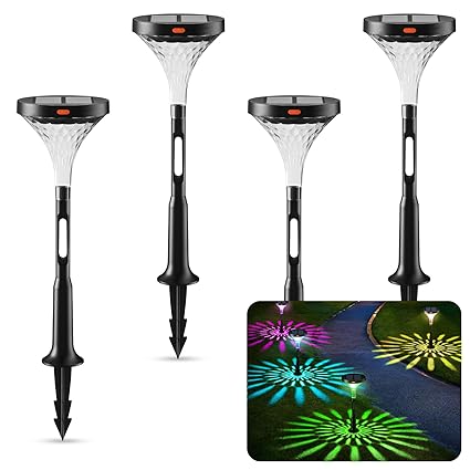 solebell Solar Outdoor Pathway Light, Multicolored 10 Modes RGB Color Changing, IP65 Waterproof Solar Powered Lights, Christmas Decoration for Garden, Lawn, Yard, Patio etc, 4 Pack