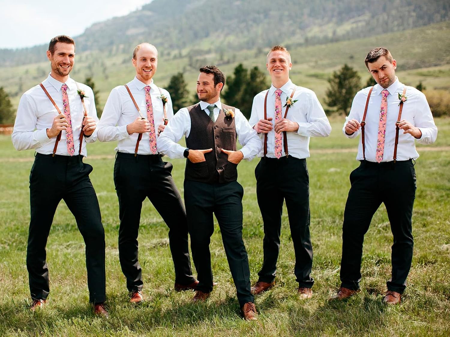 Mantieqingway Men's Cotton Printed Floral Neck Tie Skinny Tie Hot Pink Floral