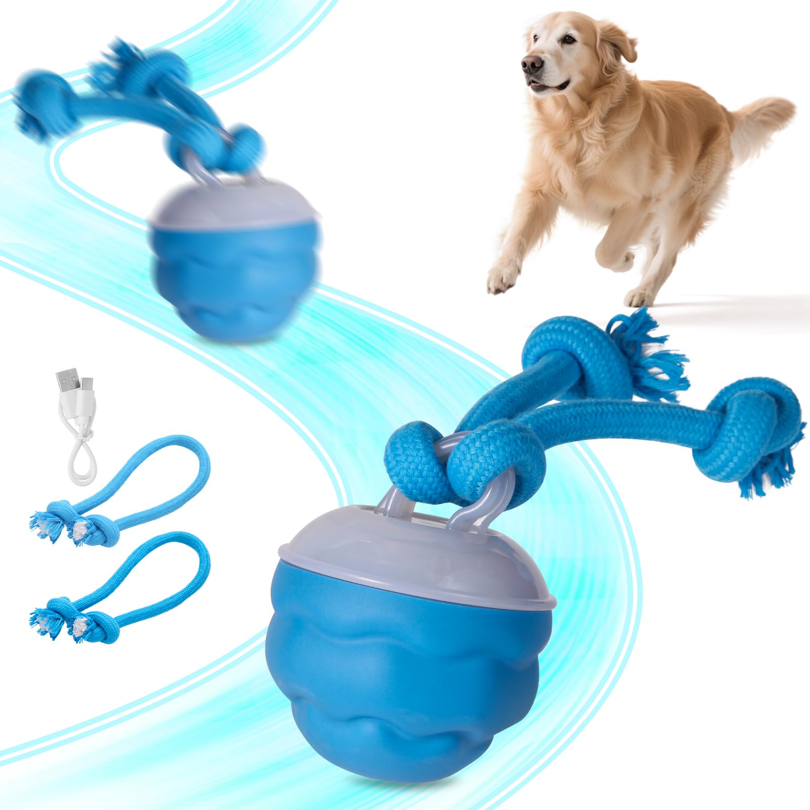 Bahosrc Interactive Dog Toys, Dog Toys to Keep Them Busy with Squeaky, Active Moving Dog Ball for Puppy and Medium Dogs, Durable Power Tail 2.0 Dog