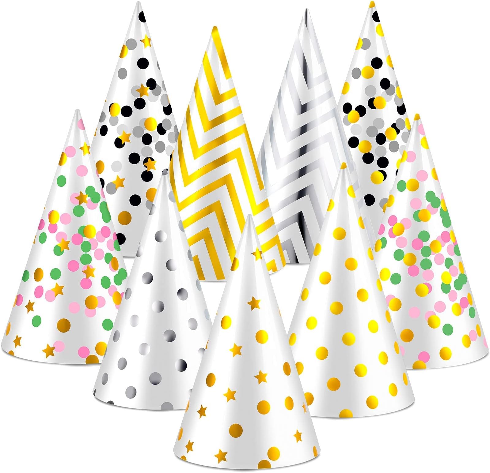 Birthday Party Hats 18 Pcs Assorted Paper Birthday Hat for Kids Happy Birthday Cone Hats Art Craft Caps Decorations Supplies for Funny Birthday Baby Shower Jamboree Party Favors Photo Props, 9 Designs