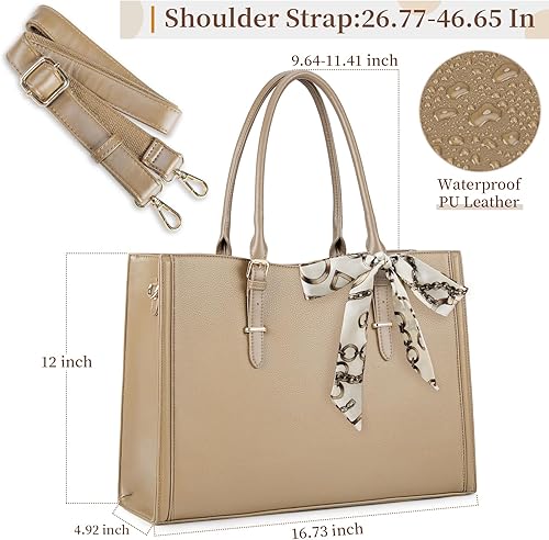 Miniatura 5 de Bolsa para laptop para mujer de 15.6 pulgadas, impermeable, para laptop, bolsa de trabajo de cuero para oficina, viaje, bolsa de hombro, color