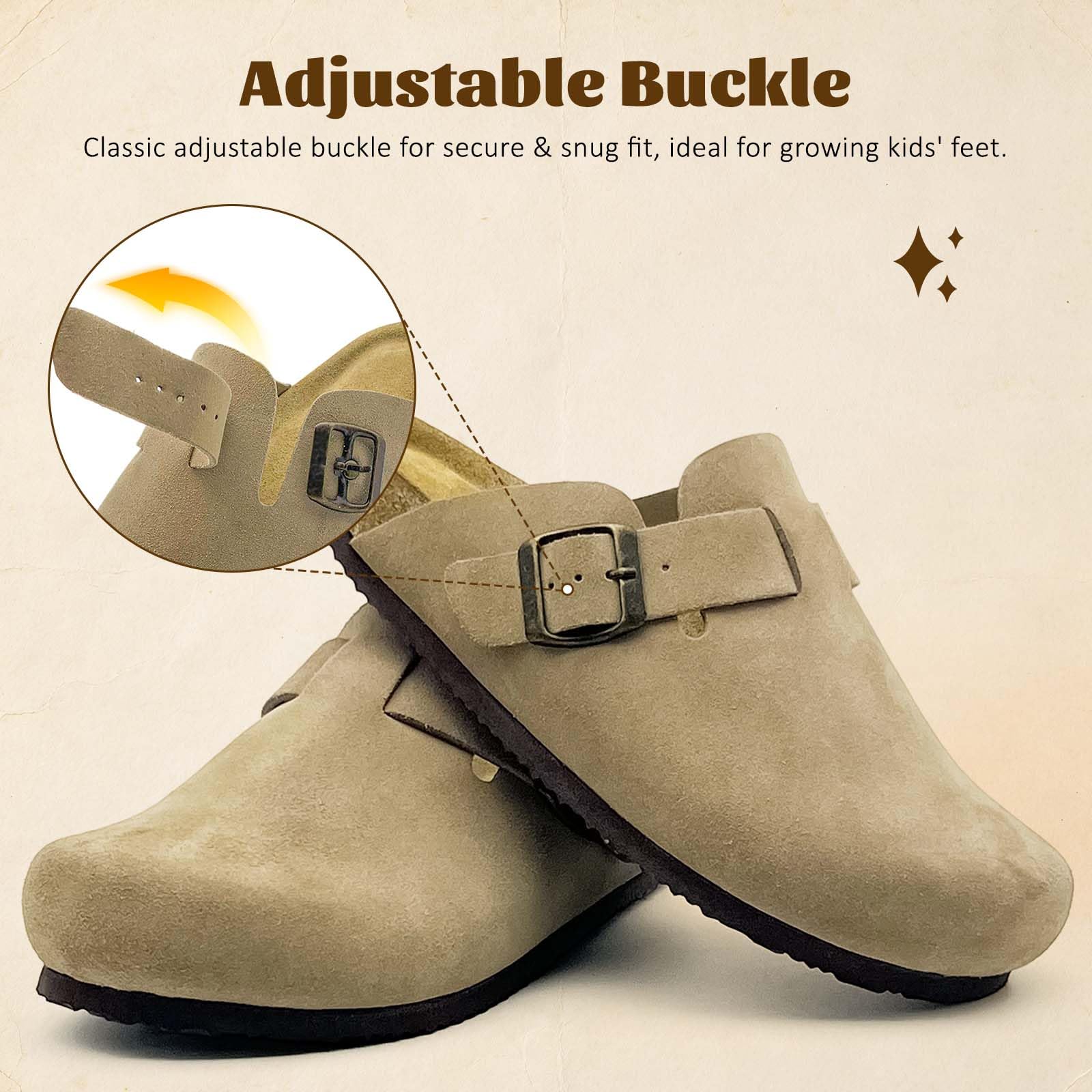 Enfants Daim Clogs Garçons Filles liège Pied Sandales Classiques Enfants Slip-on Pantoufles Arch Support Intérieur Extérieur Sandales en Liège avec Boucle Réglable