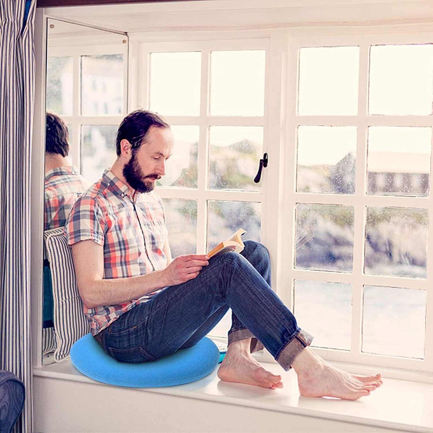 Asiento de cojín de dona, cojín de asiento inflable Anillo de almohada Almohada de dona portátil Cojín de asiento de sillas de ruedas redondas, reduce la presión sobre el nervio ciático del usuario