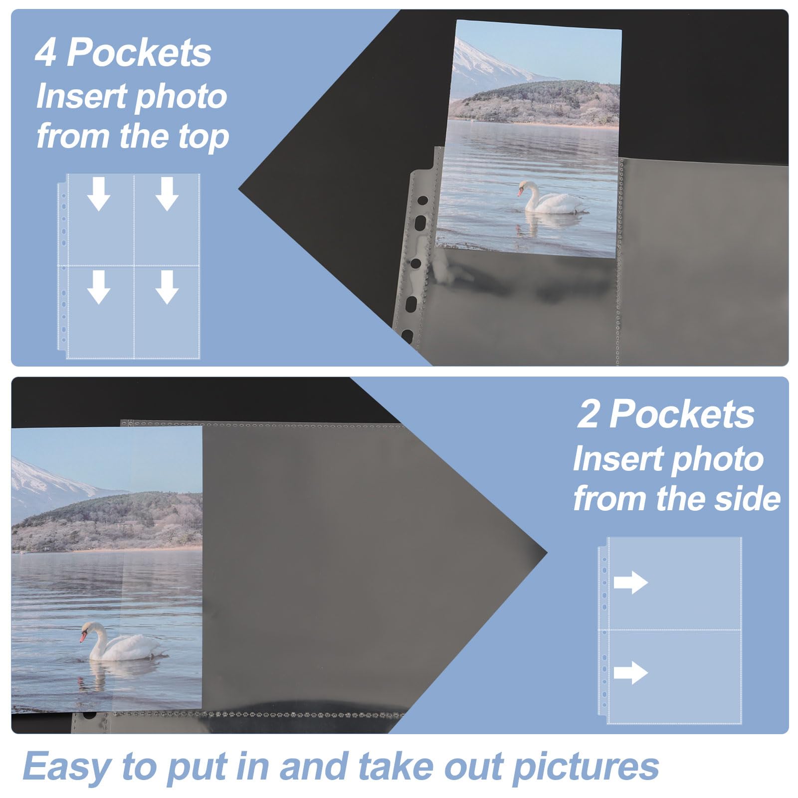 ANNTIM - 100 Pochettes A4 Transparentes 4 Compartiments - Pour Photos Et Cartes Collection