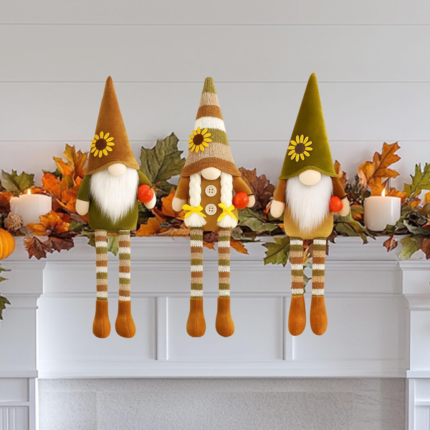 Christmas Decorations Fall Decor 3PCS Fall Pumpkin Gnomes Plush for Christmas Day Gift, Fall Decorations for Home, Fall Leaves and Dangle Legs Gnomes for Fall Table Ornaments