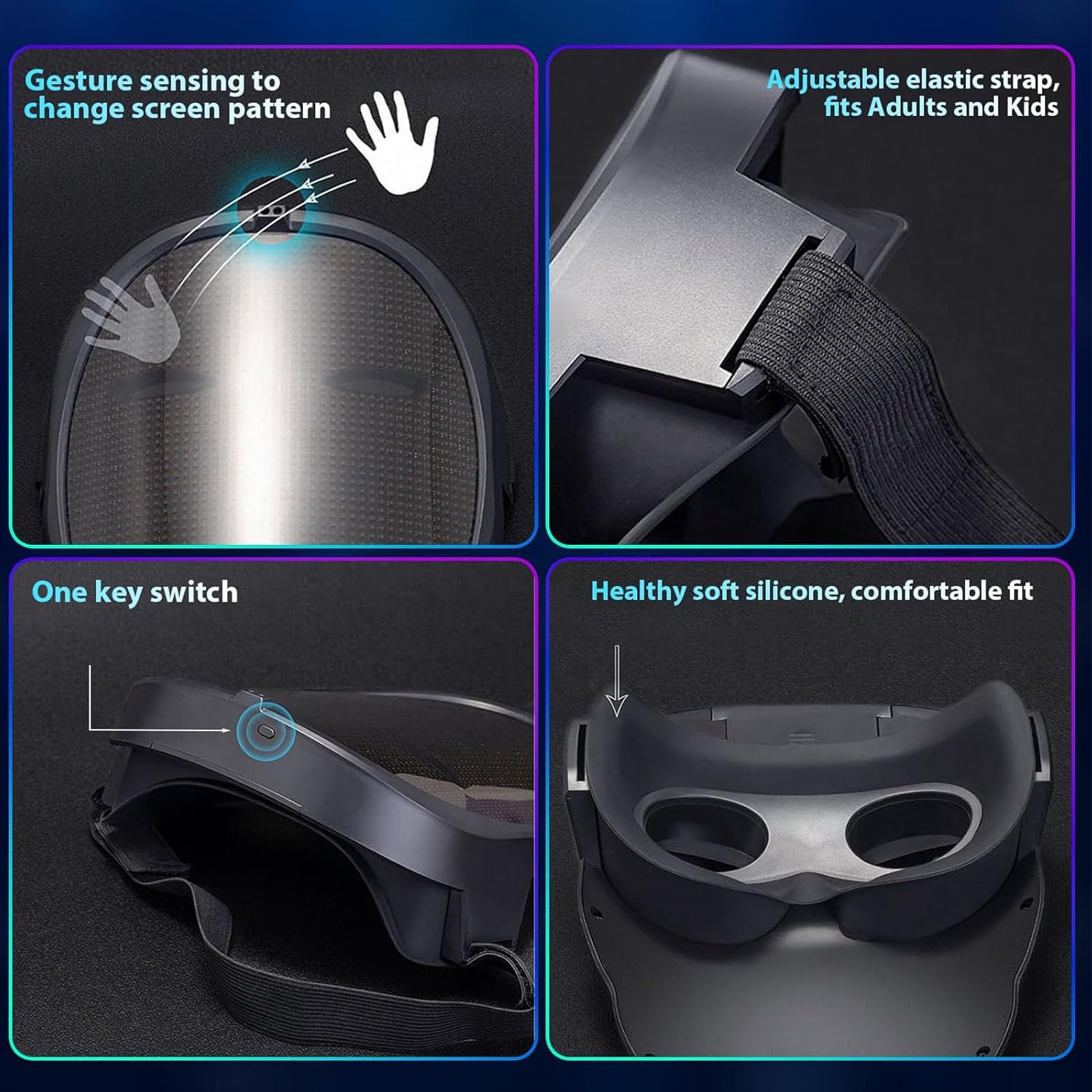 Naroote Maschera LED Che Trasforma Il Viso, Copertura LED Programmabile con 115 Modelli E Rilevamento Dei Gesti, Maschera Cosplay di Halloween Ricaricabile Controllata da App